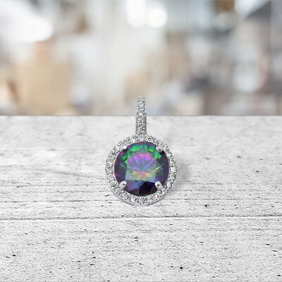 2.5 ct. Mystic Topaz Halo  Solitaire Pendant Necklace in Solid Sterling Silver
