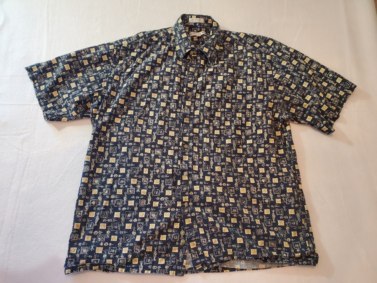Pierre Cardin Mens Large Short Sleeve Button Down Patterned Shirt