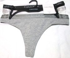Calvin Klein Ladies' cotton thong panties-sz S-3 PR-NWT-solids w/ logo waist-40.