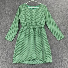 J Crew Dress Womens 2 Green Geometric Print Shift Lined Elastic Waist