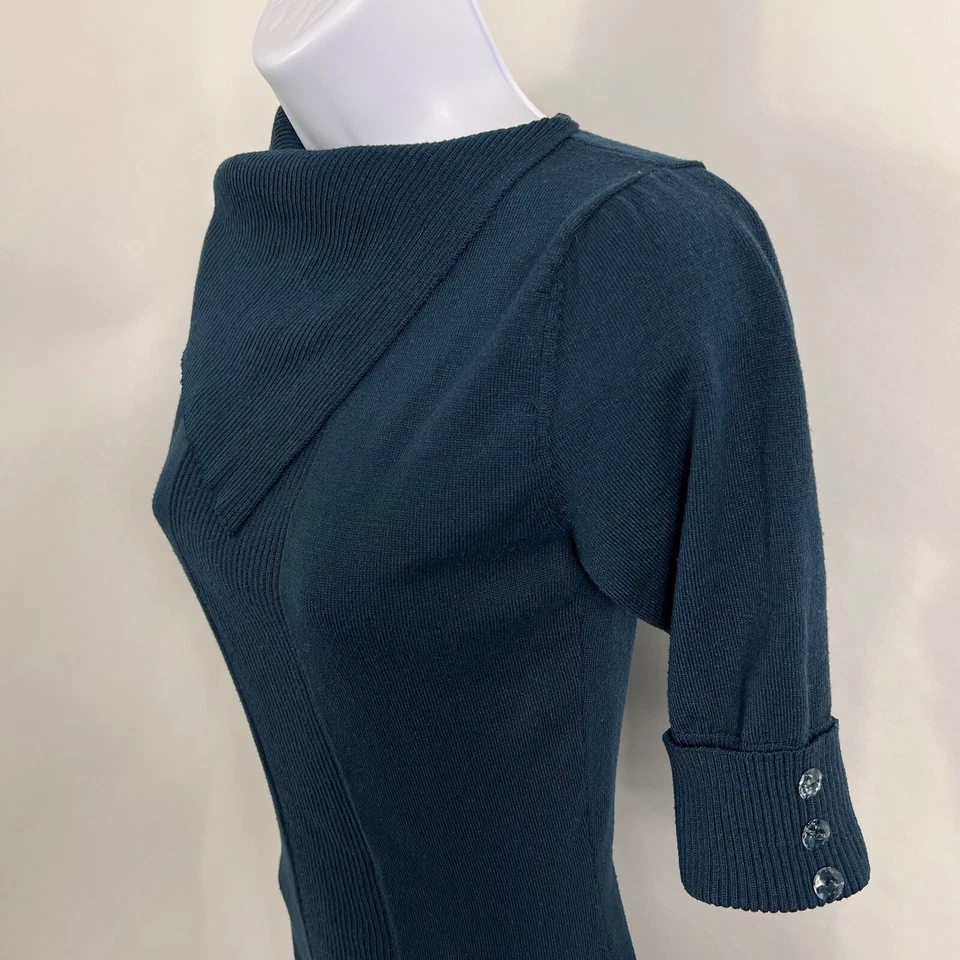 Vestido de suéter Derek Heart para mujer talla pequeña verde manga corta cuello vuelto por encima de la rodilla Foto 4 de 4