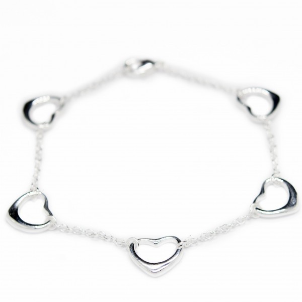 Bracelet Femme Argenté Avec 5 Petits Cœurs - Neuf Avec étiquettes - Made In France