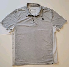 Hurley Dri- Fit Short Sleeve Button Polo Shirt Gray Striped Size Mens Large