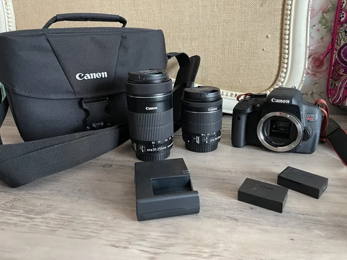 Canon EOS Rebel T6i + 18-55mm lens & 22-220mm lens + accessories