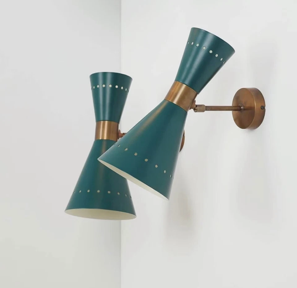 1950 Pair of Brass Wall Sconce light Diabolo Italian Wall Lights Wall Fixture - Image 2 of 4