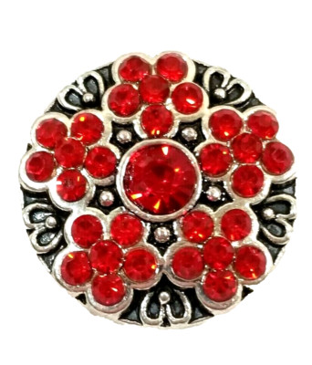 FLOWER RED RHINESTONES 18mm/20mm GINGER SNAP BUTTON FOR INTERCHANGEABLE JEWELRY