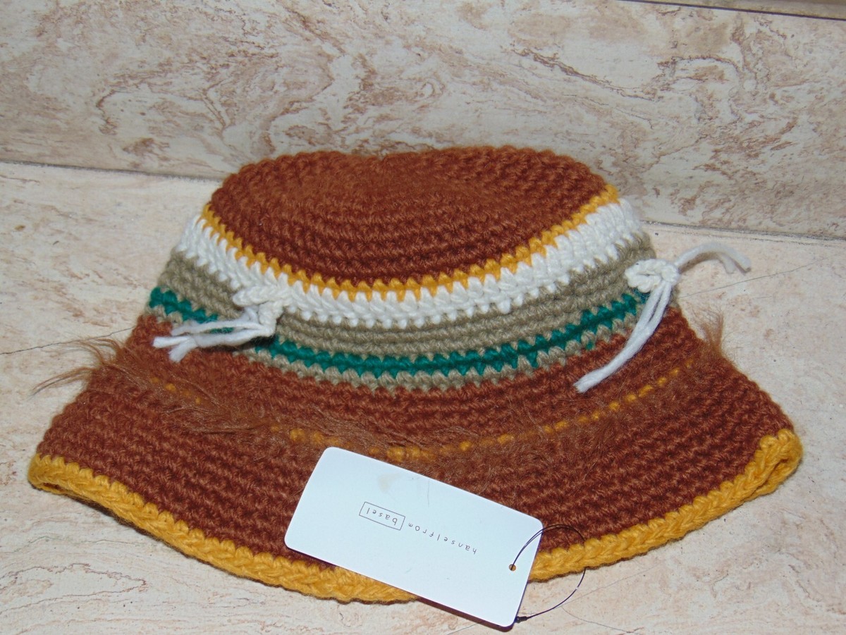 RARE Hansel From Basel Bucket Hat Crochet Multicolored Fuzzy Knit Winter Cabin Amazon.com: QOOEQPQY Women Stripes Winter Bucket Hat  main image 4