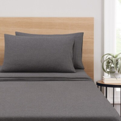 Extra Soft Bed Sheet Set 4 Pieces Full Breathable Shrink Resistant Home Charcoal