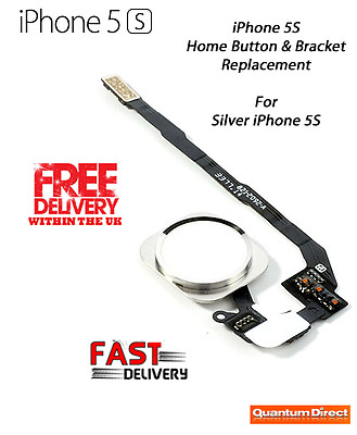 iPhone 5s, SE Komplettes Home Button Ersatz Set mit Halterung SILBER/WEISS
