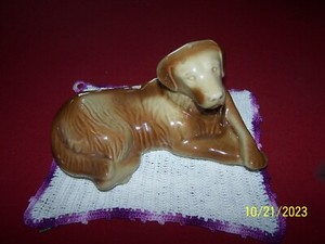 Vintage 1960s Laying Golden Retriever Ceramic Figurine Made in Brazil 7.5 in