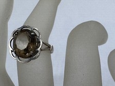 ESTATE VINTAGE STERLING SILVER SMOKEY QUARTZ OVAL CUT RING SIZE 6