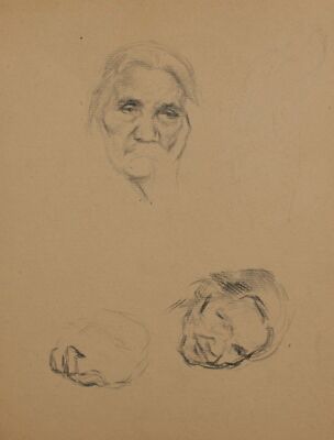 Antique pencil drawing elderly ladies portrait studies