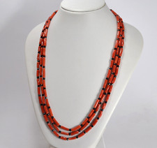 COLLANA  ARGENTO 925 CILINDRI  CORALLO ROSSO SPINELLI NERI 3 FILI      AGLN 053