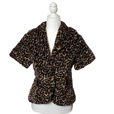 Finesse Womens Small Faux Fur Leopard Print Jacket Blazer Y2k Mob Wife