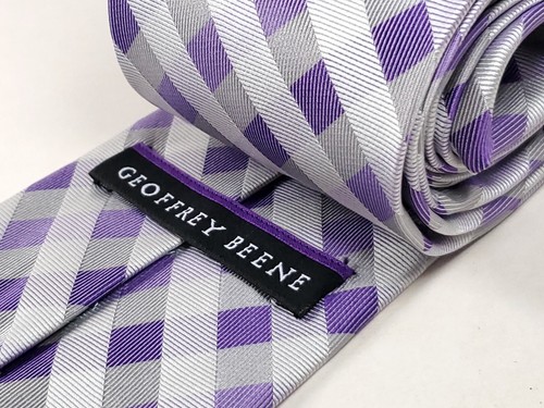 GEOFFREY BEENE Silk Poly Blend Men's Tie Purple Silver White Plaid Necktie NEW - Picture 3 of 4