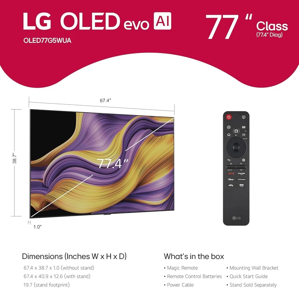 LG 77 inch OLED evo G5 4K UHD Smart TV + Wall Mount – 2025 Model – OLED77G5WUA - Image 2 of 4