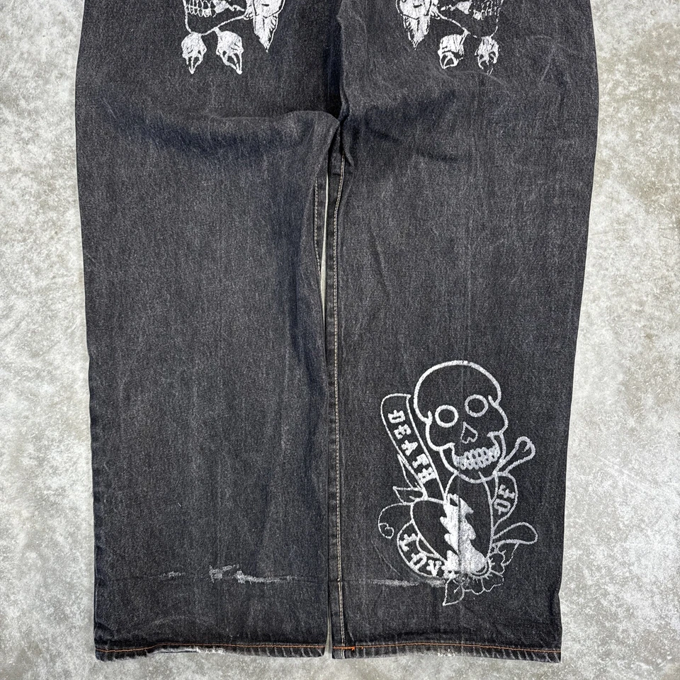 Vintage Ed Hardy Jeans Mens 40 Y2K Grunge Skulls Skater Wide Leg Baggy Black - Image 2 of 4