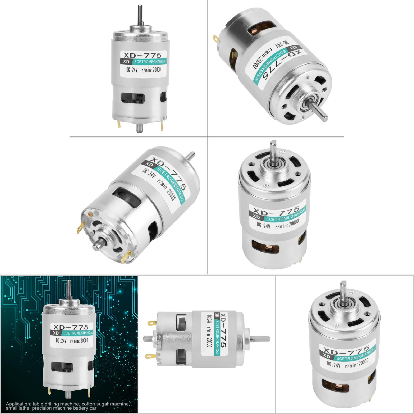 XD775 24V High Speed Low Noise Double Ball Bearing Brush DC Motor(24V