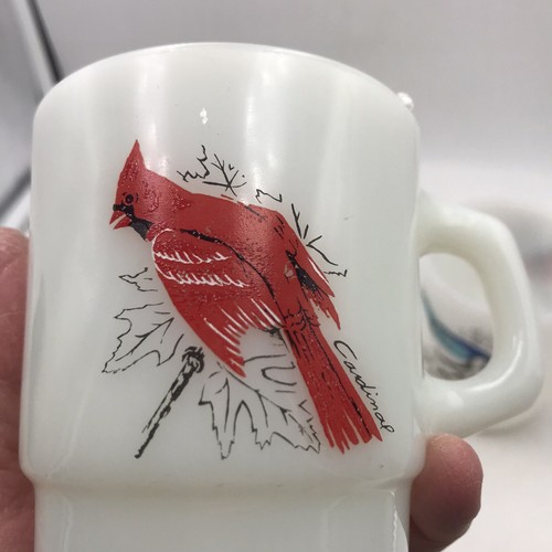 Fire King Coffee Mugs Oriole Bluejay Cardinal Milk Glass Anchor Hocking Vintage - Picture 7 of 11