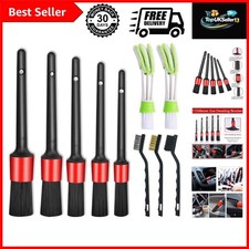 11Pcs Auto Detailing Set, Boar Hair Brushes, Steel Wire  A/C Brushes, Red, S...