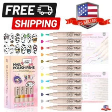 12 Colors Nail Art Pens Set, 3D Nail Color Pens, Quick-Drying Acrylic Paint M...