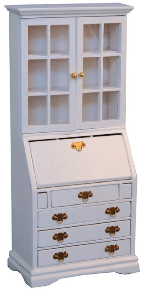 Dolls House White Bureau Desk & Bookcase Miniature Study Office Furniture