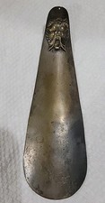 Antique Brass Shoehorn with Green Man Face   Gothic Revival England c.1900s