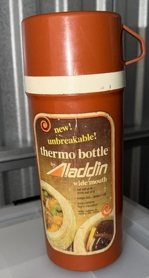 VINTAGE ALADDIN THERMO BOTTLE  Brown #840 WIDE MOUTH W/LABEL RARE NEW OLD STOCK