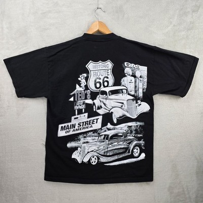 Vintage Route 66 Shirt Mens XL Black Classic Cars AOP 90s Main Street America 