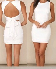 Lulus Confident Cutie White Tie Back Sleeveless Mini Dress Womens Sz L Bodycon