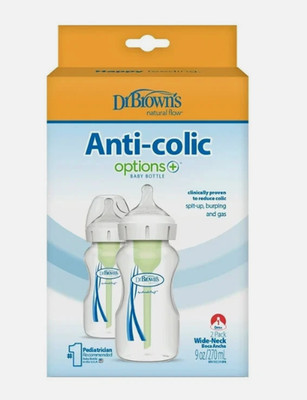 New Dr. Brown's 2-PACK Options+ Anti-Colic Wide-Neck Baby Bottles 9 oz/270ml