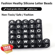 BEEFLYING 20 Black Cube Letter F Silicone Beads 12mm Alphabet Spacer