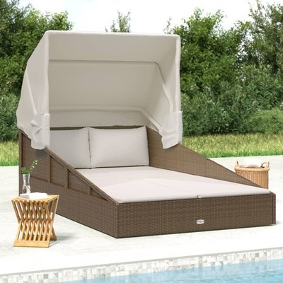 Sonnenliege mit Faltdach Gartenliege Relaxliege Liege Poly Rattan vidaXL