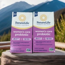 Lot of 2 - RenewLife Women's Care Probiotic 25 Billion CFU 90 Cap Bottle - NEW