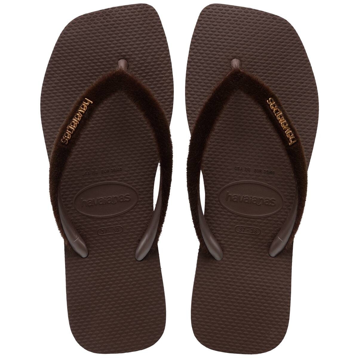 Havaianas Slim Square Plush Brown Flip Flop Sandal Women sizes 35&sol;36-41&sol;42 NEW