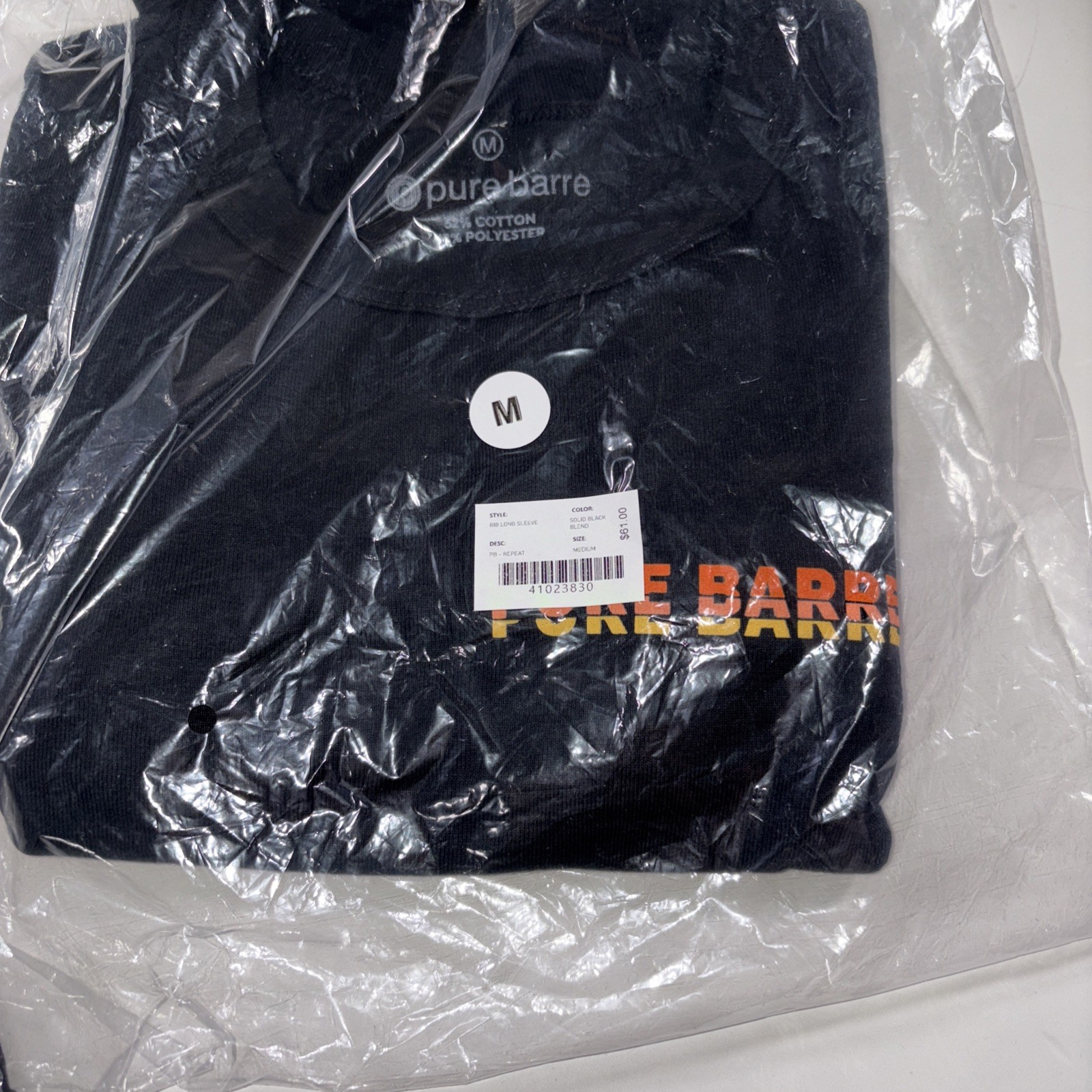 Pure Barre Rib Long Sleeve Tee Color: Black Size: M NEW!