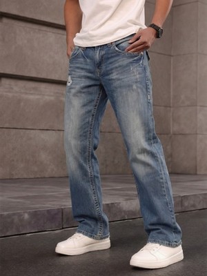 MEK Men s Munich Bootcut Jeans Y2K Vintage Distressed Denim Button Fly SZ 34x34
