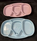 2 VTG Frankoma Pottery Child Plates Mouse Face 1 Blue & 1 Pink Made in USA #257