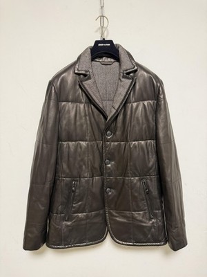 Alessandro Mancini Jacket Mens 54 Brown Quilted Puffer Leather Zip Pockets CUTES