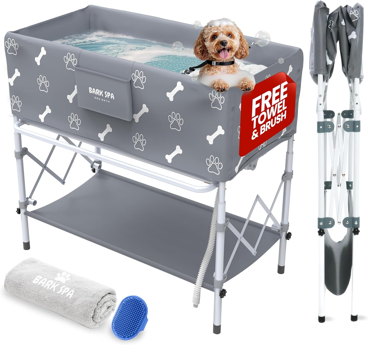 Dog Bath Tub - Free Brush & Towel – Foldable & Portable Dog Washing Station – Li