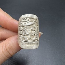 Tibetan Silver Retro Open Ring Engraved Figure Motif Thumb Ring Adjustable