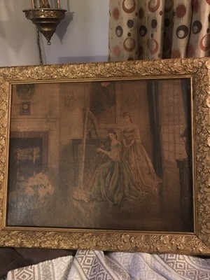 Antique Painting By Ann Frank , (Harmony ) wood  Gulded original vintage Frame 