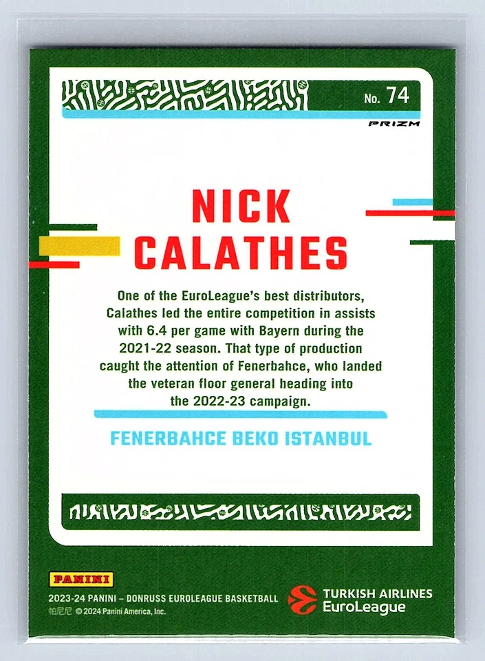 Nick Calathes 2023-24 Donruss Turkish Airlines EuroLeague #74 Optic Holo - Image 2 of 2