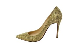 Christian Louboutin Kate 100 Women's Gold Crystal Suede Pump