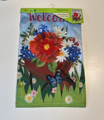 Meadow Creek Embroidered Yard Flag Welcome Flowers New
