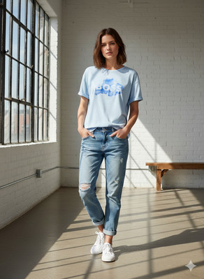 Watercolor Logo   Boss T-Shirt L Hellblau-Blau-Weiß Aquarell Print