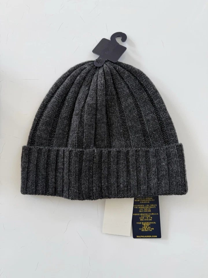 Polo Ralph Lauren PONEY GRIS FONCÉ Bonnet En Laine Mélangée À Bord Côtelé - Photo 2/2