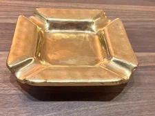 Retro High Sheen Gold Glaze Ceramic Cigarette Ashtray 3.75”x3.75”