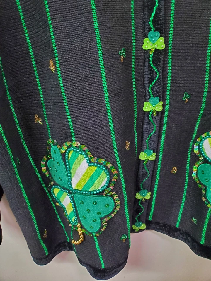 Quacker Factory Cardigan Sweater Womens 3X St Patrick's Day Shamrock Irish Green - Image 3 of 4