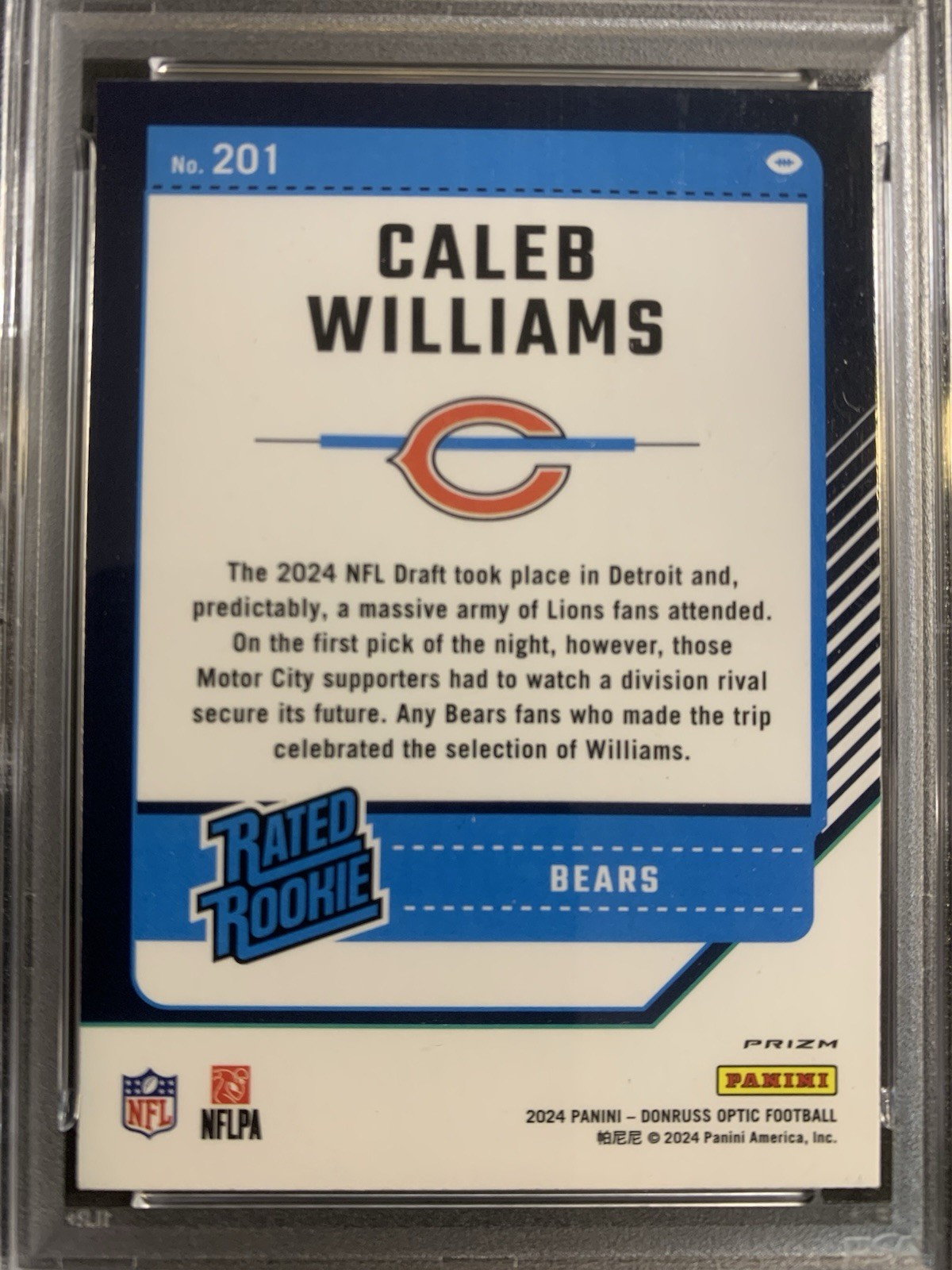 2024 Donruss Optic Rated Rookie Caleb Williams #201 Holo Prizm (RC) PSA 10 GEM view 4